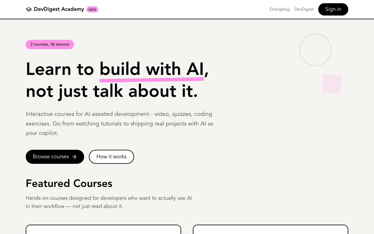 DevDigest Academy product preview