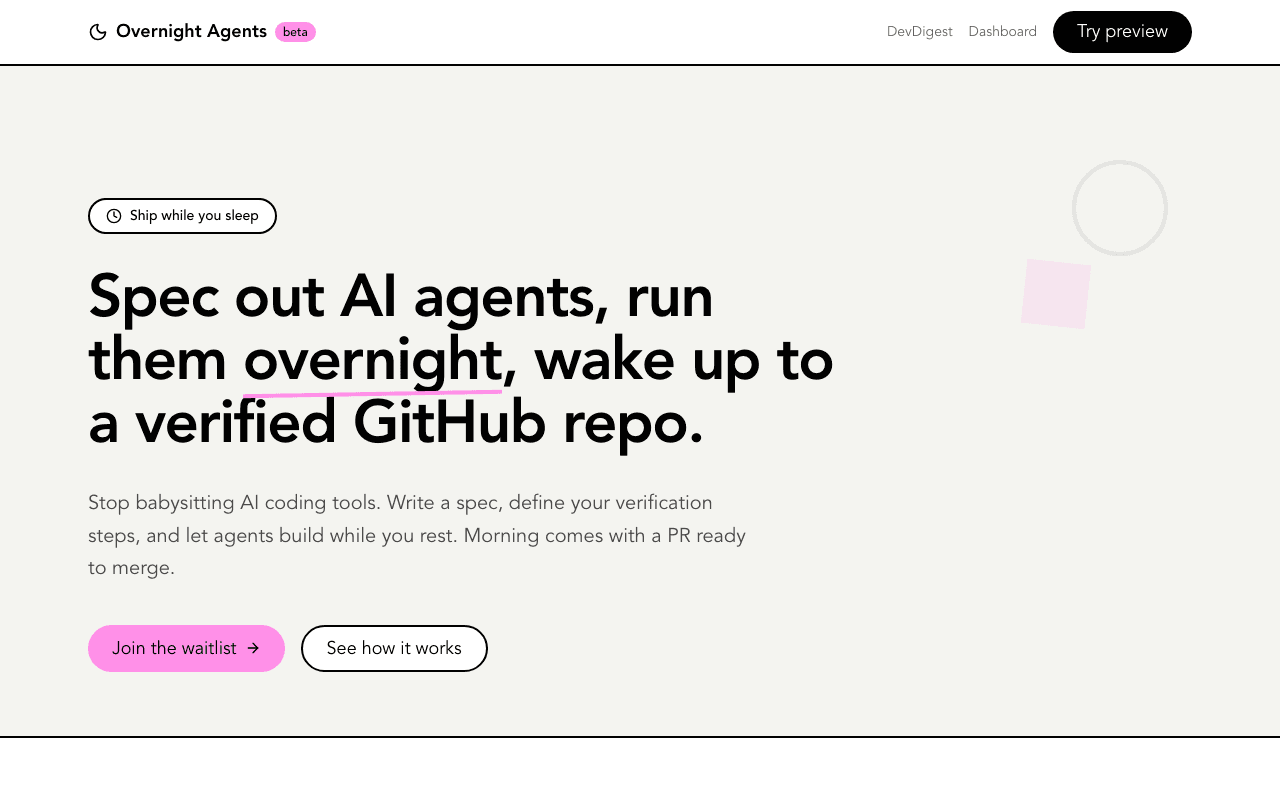 Overnight Agents product preview