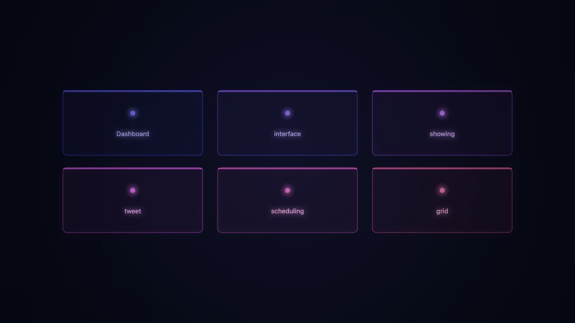 Dashboard interface showing tweet scheduling grid with neo-brutalist design