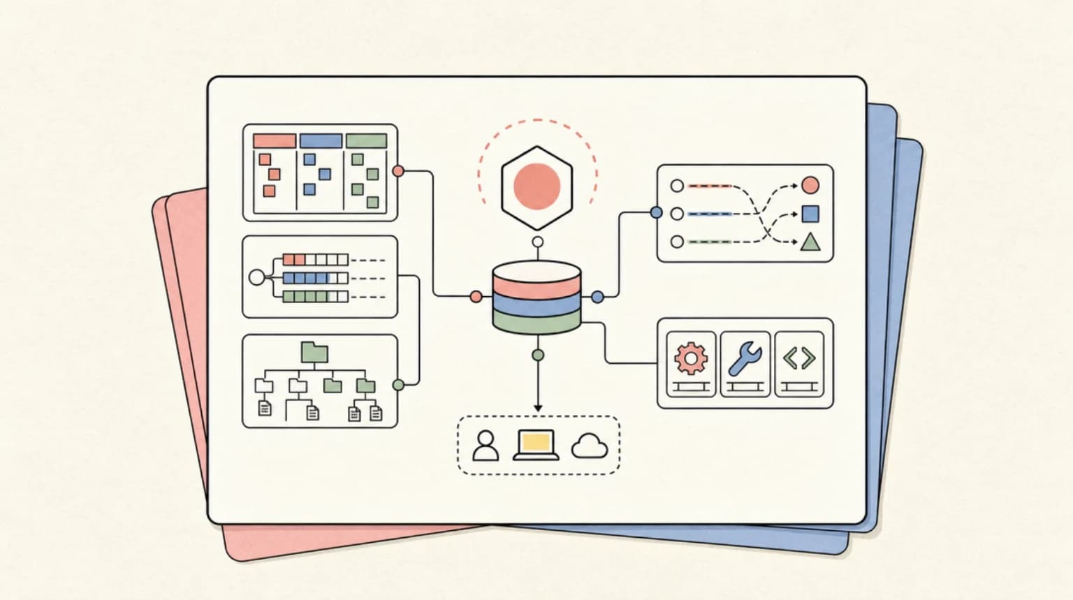 Abstract systems illustration for DD take: where it fits versus mem0