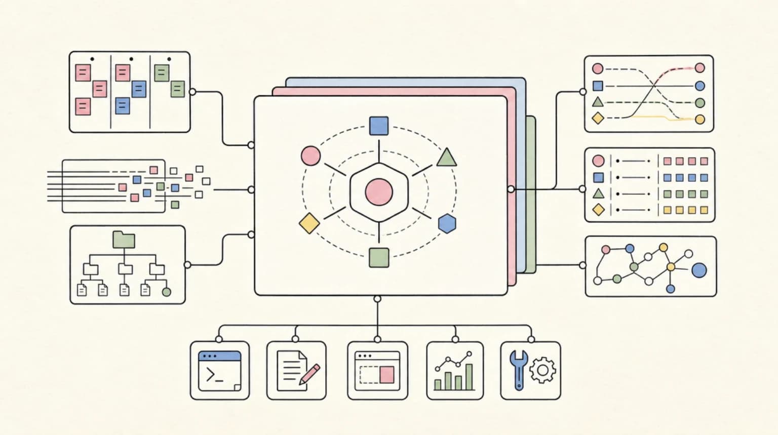 Abstract systems illustration for How To Prompt Codex Like A General Agent