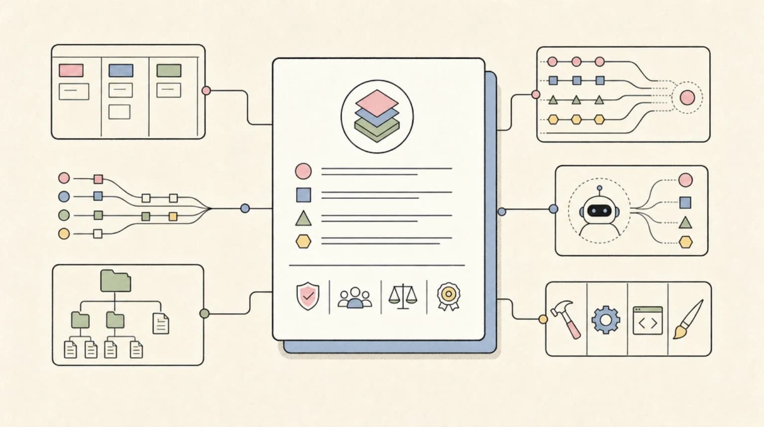 Abstract systems illustration for DESIGN.md As The Contract