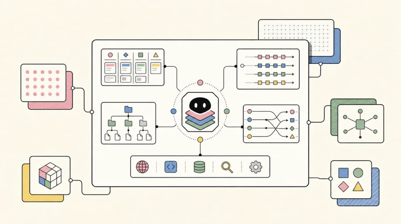 Abstract systems illustration for 1. eve: an open-source agent framework