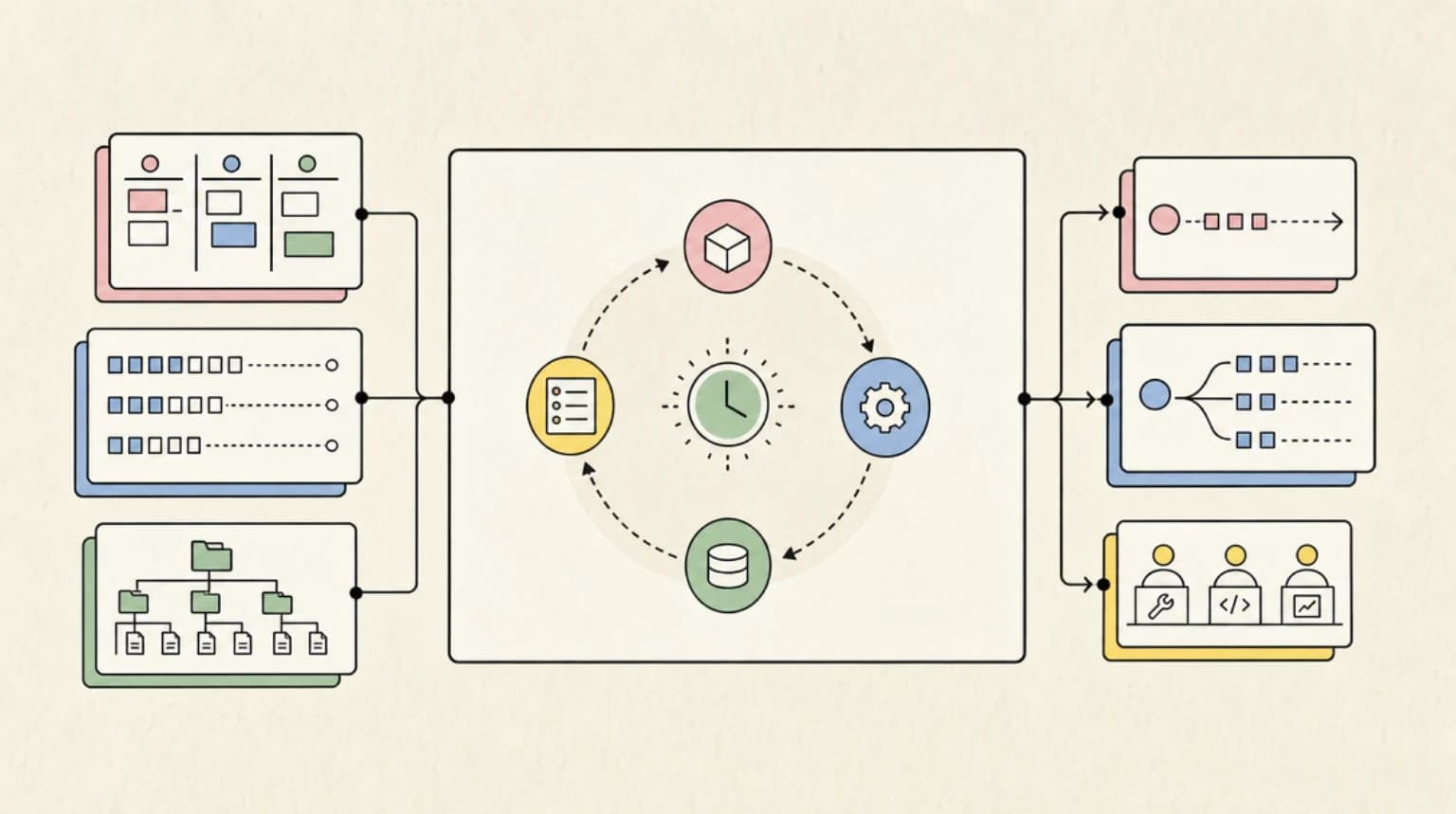 Abstract systems illustration for Layer 4: Background Patterns for Hours-Long Runs