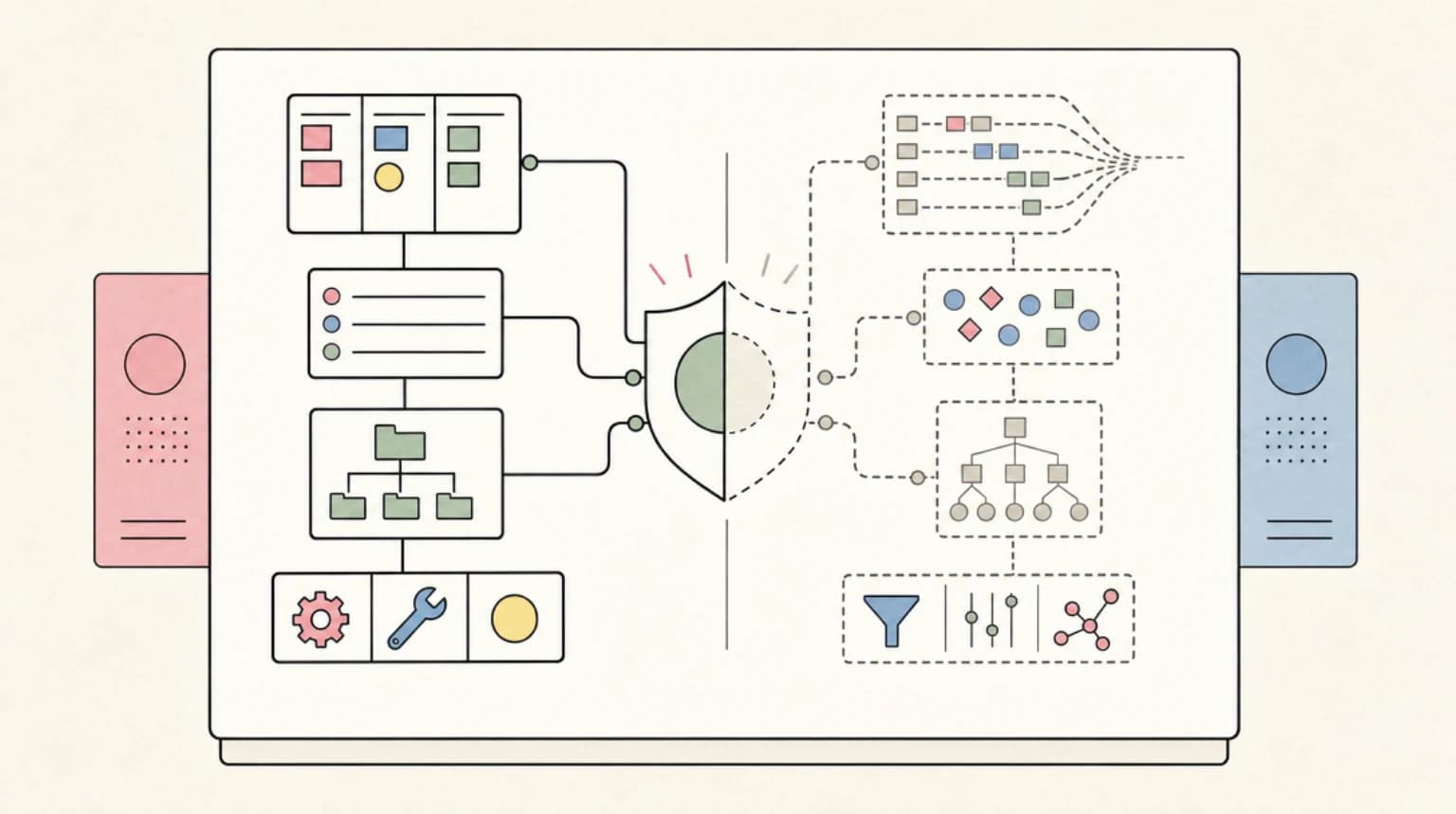 Abstract systems illustration for Visible vs Invisible Guardrails: What Anthropic Ships