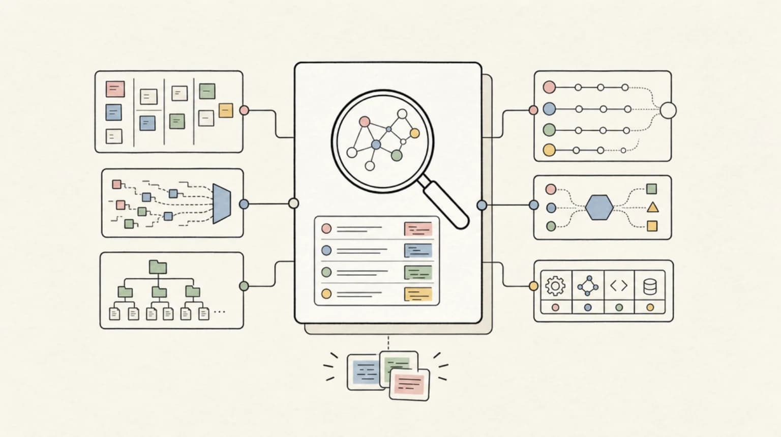 Abstract systems illustration for Claude Context retrieval infrastructure