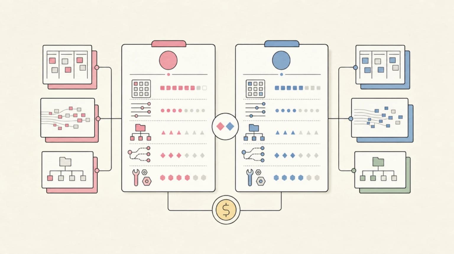 Abstract systems illustration for Head-to-Head: Specs and Pricing