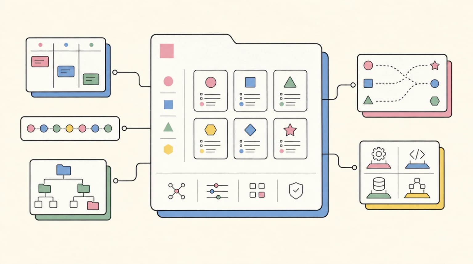 Abstract systems illustration for What a useful prompt library looks like