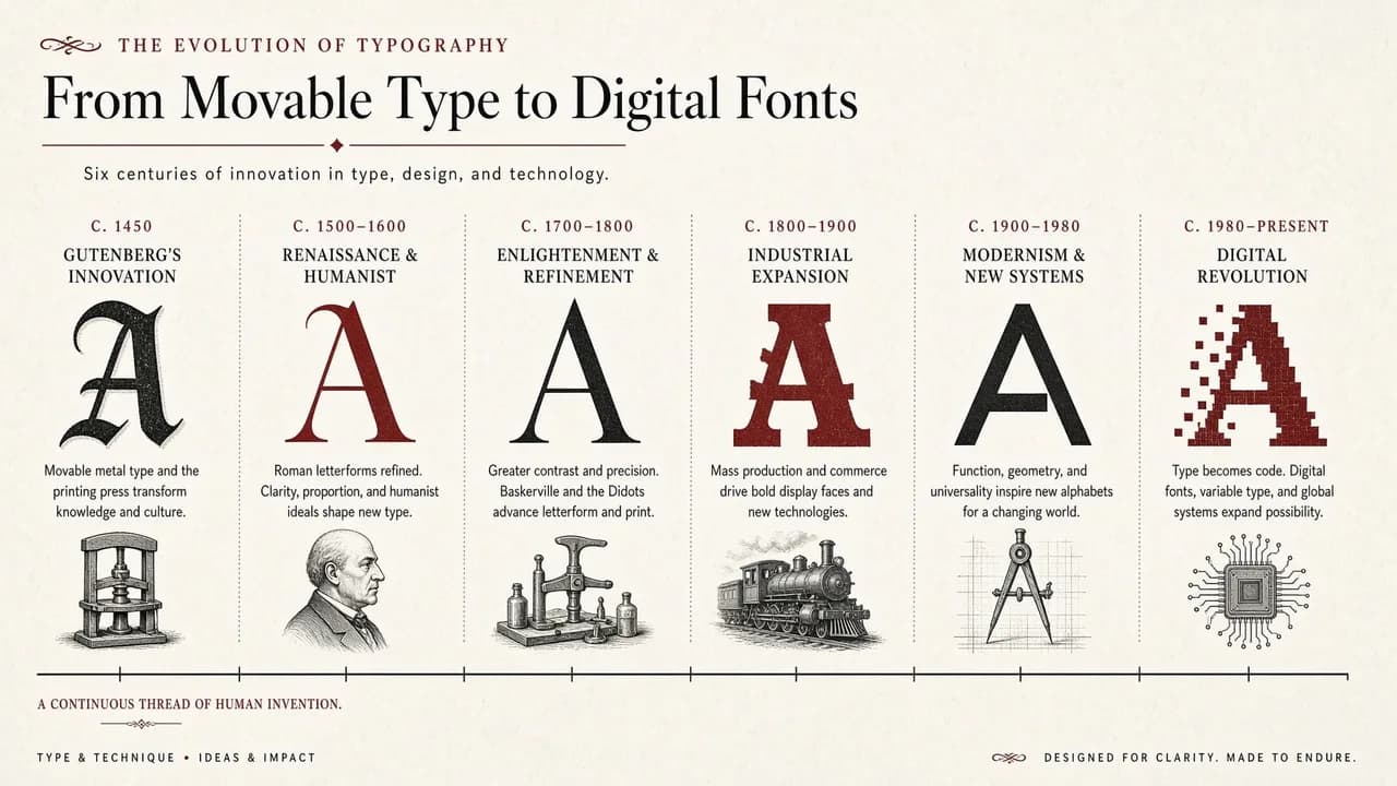 Typography-history infographic generated by Grok Imagine Image 2.0, from the xAI announcement. Chart: xAI