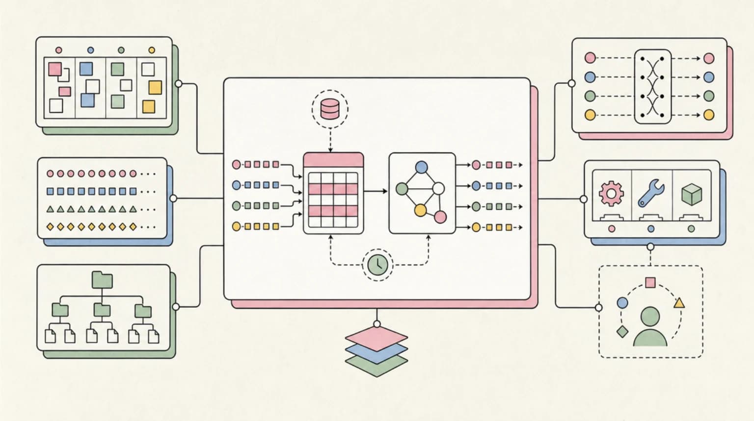 Abstract systems illustration for DD take: where this fits the agent stack