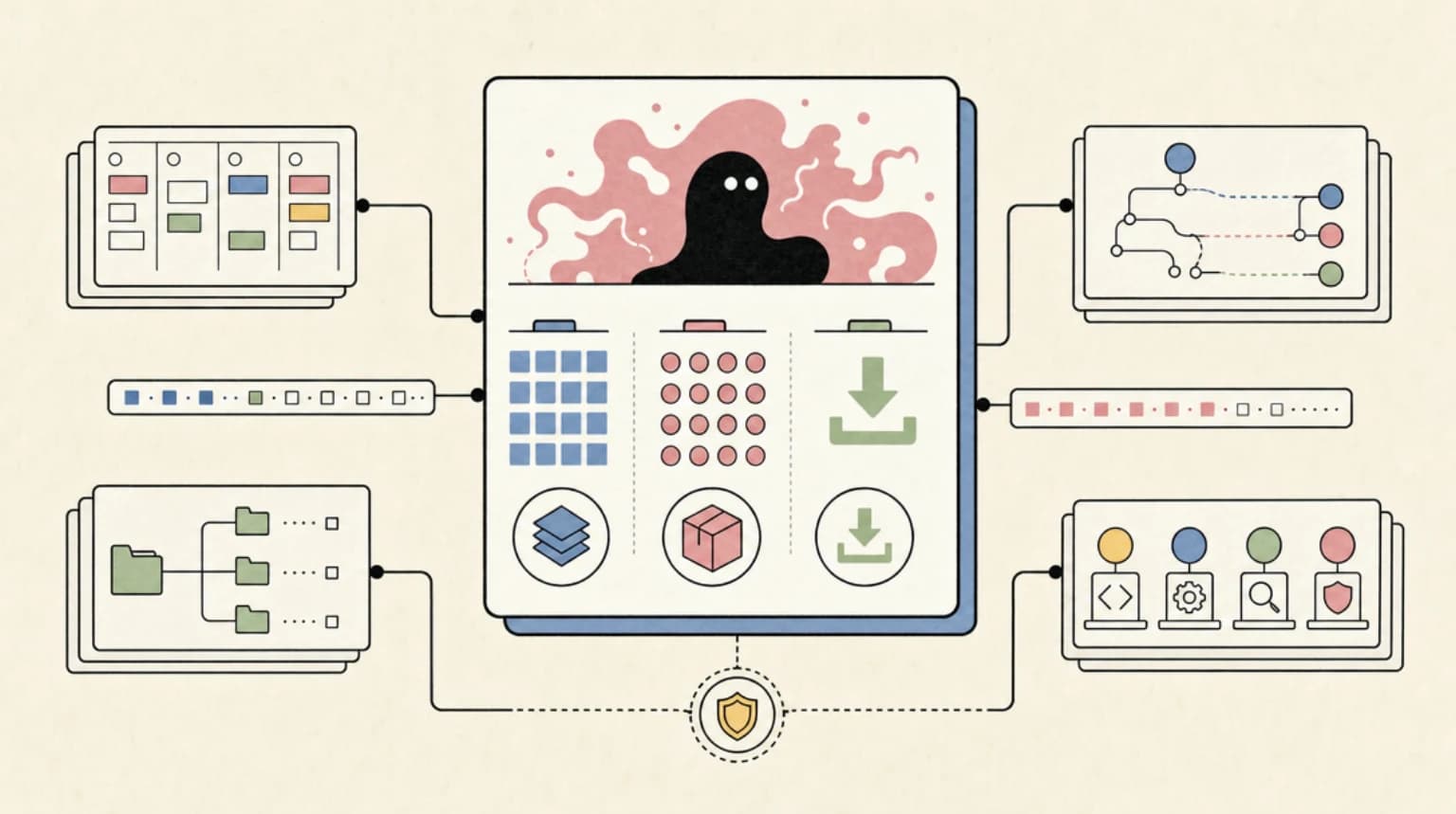 Abstract systems illustration for Scope: 73 Microsoft Repos, 57 npm Packages, 600K Downloads
