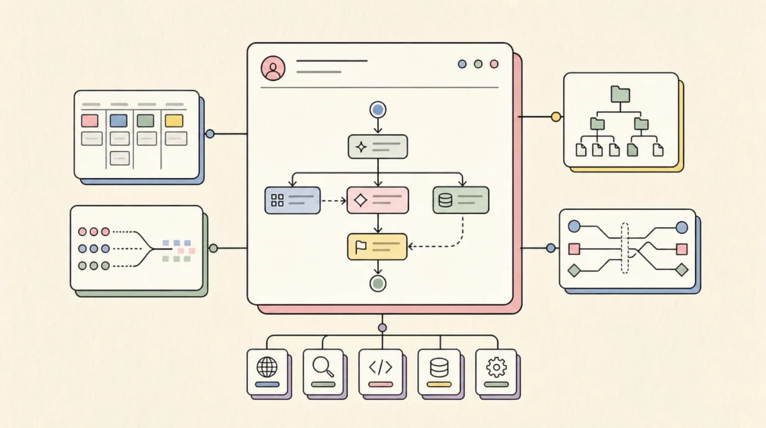 Abstract systems illustration for Building a Real Workflow Visually