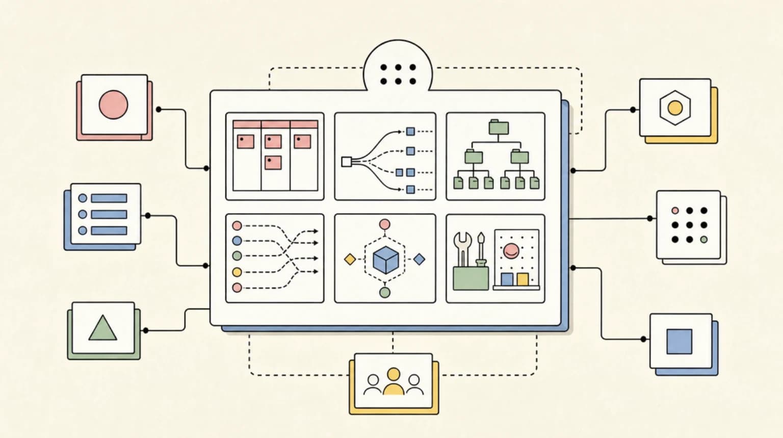 Abstract systems illustration for The Six