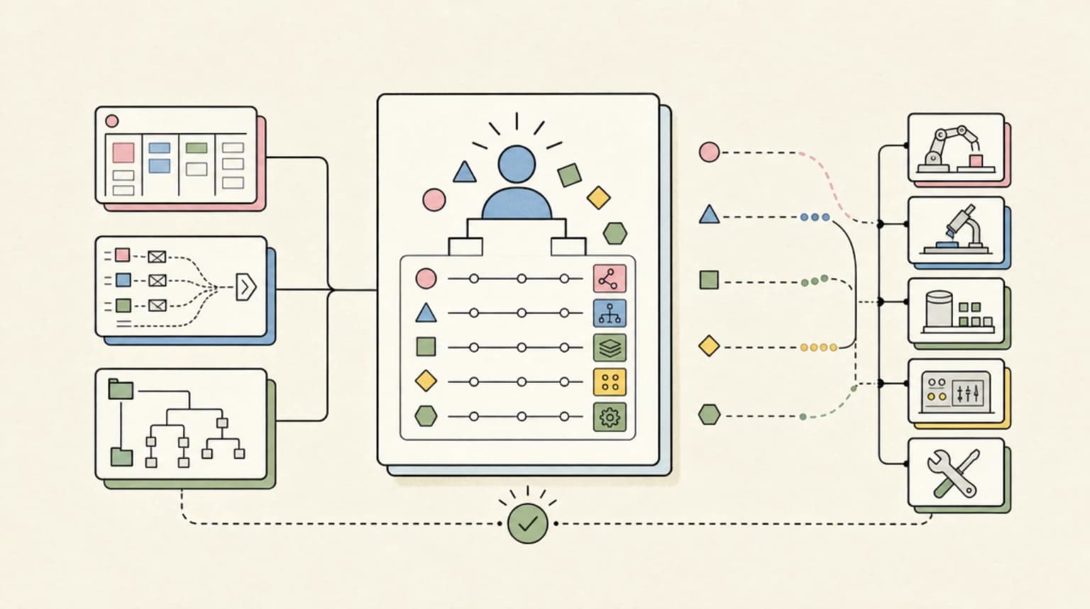 Abstract systems illustration for Skills Beat Specialized Agents More Often Than You Think