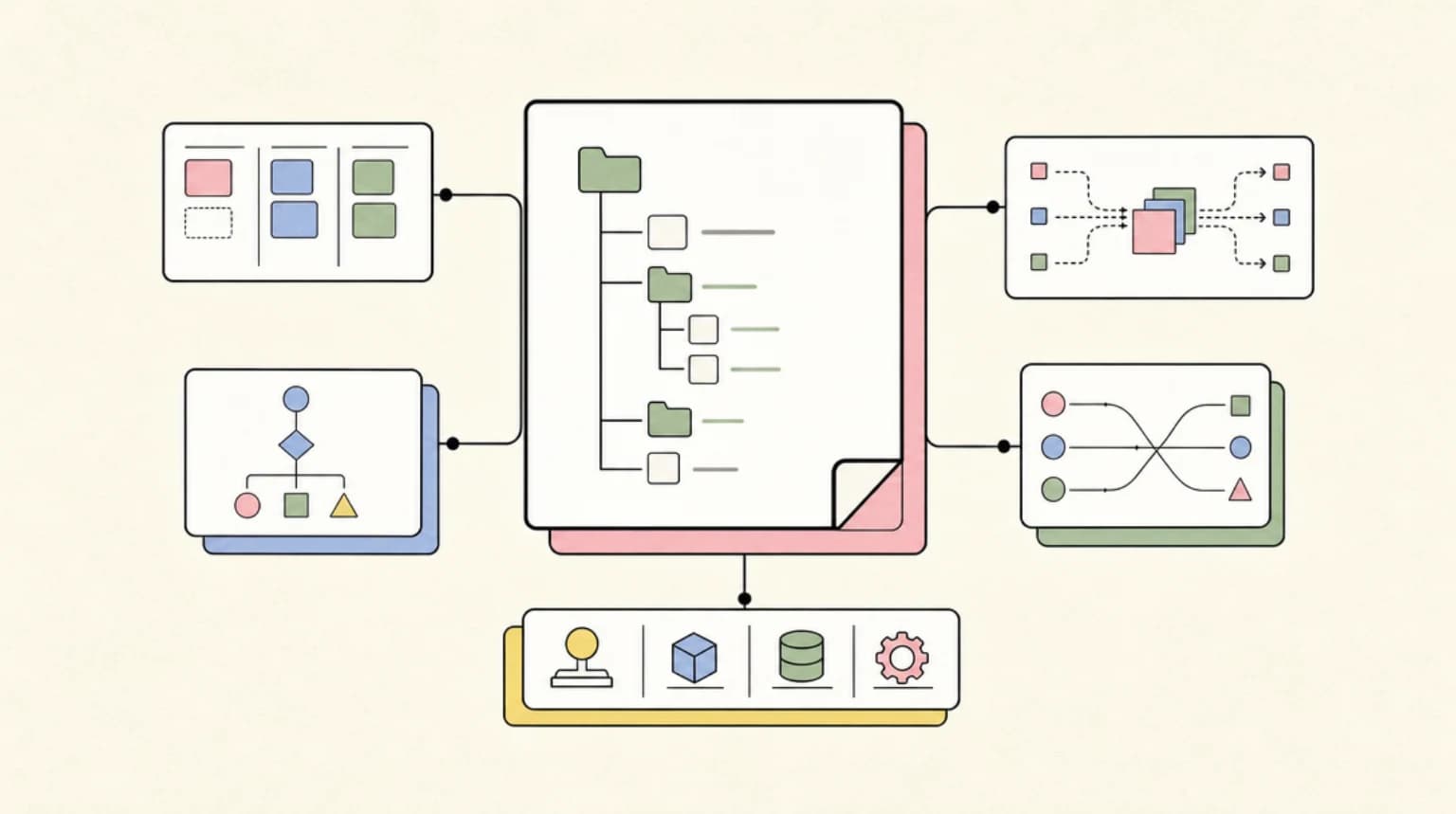 Abstract systems illustration for Filesystem-first: define an agent with files