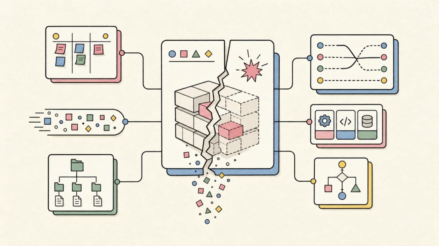 Abstract systems illustration for Why Backends Break Agents