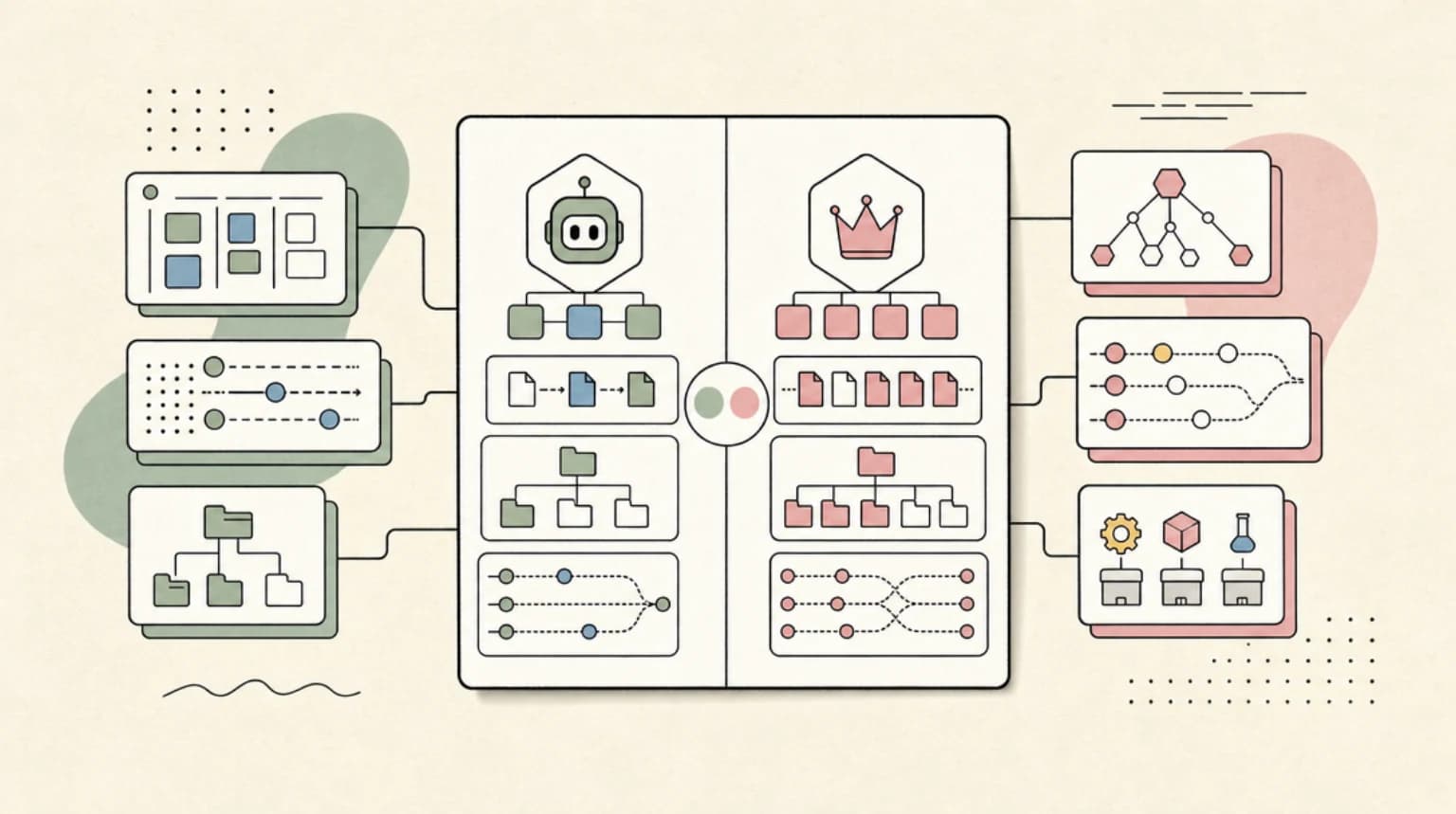 Abstract systems illustration for Cline vs. Paid Alternatives
