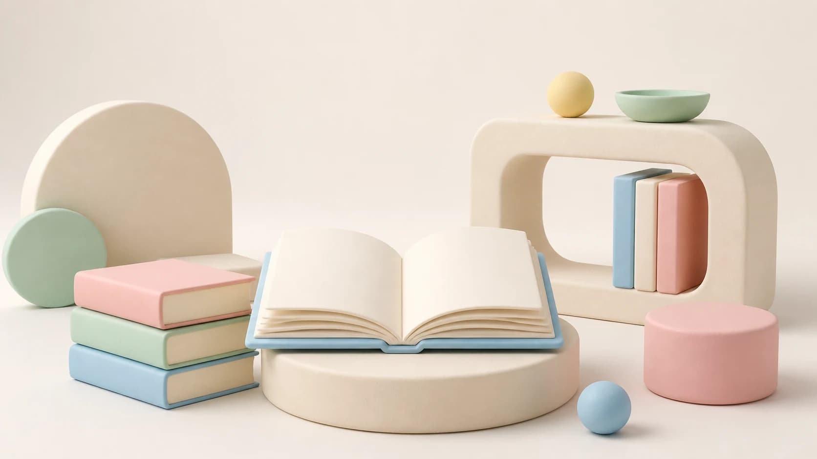 Abstract 3D render of a reading library